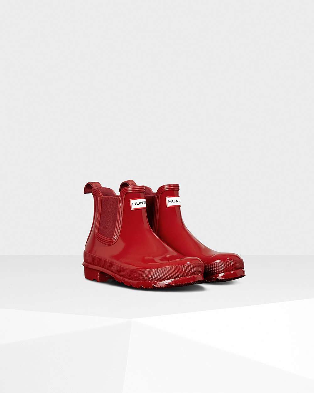 Womens Hunter Original Gloss - Chelsea Boots Red - 0957-DAMTW